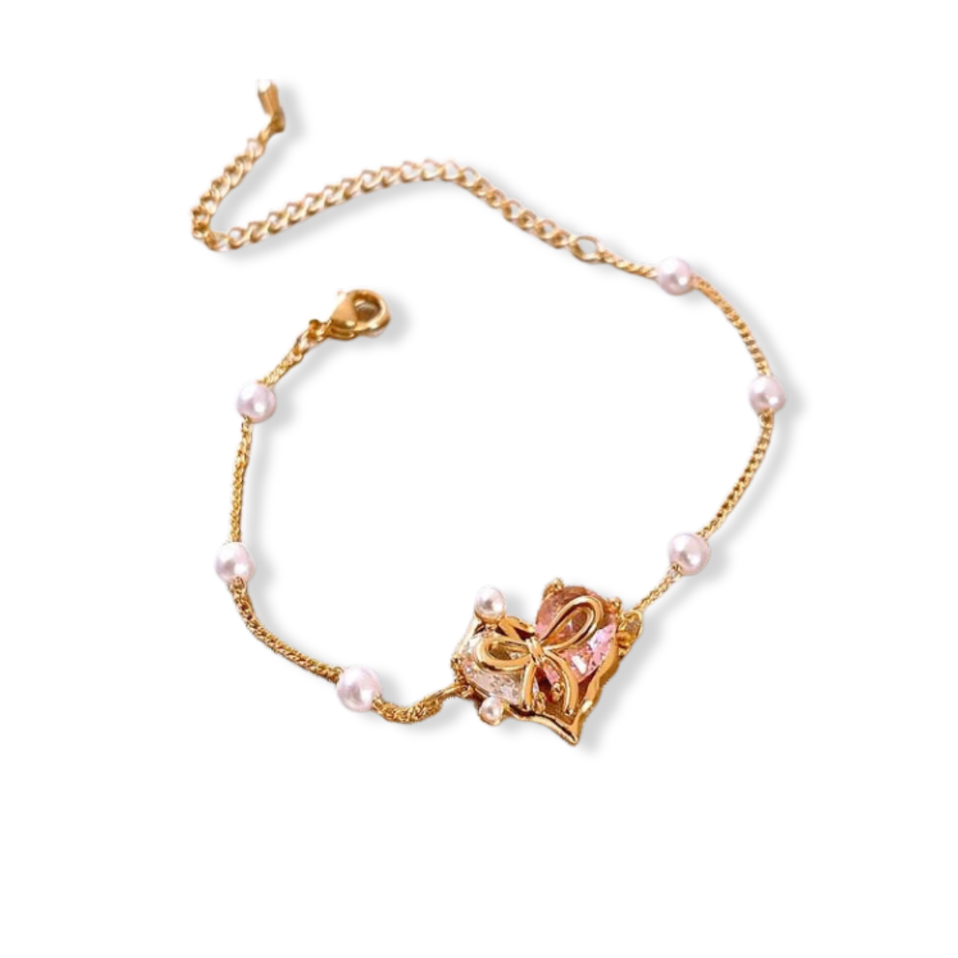 Pulseira Coração Floral com Zircônia e Pérolas