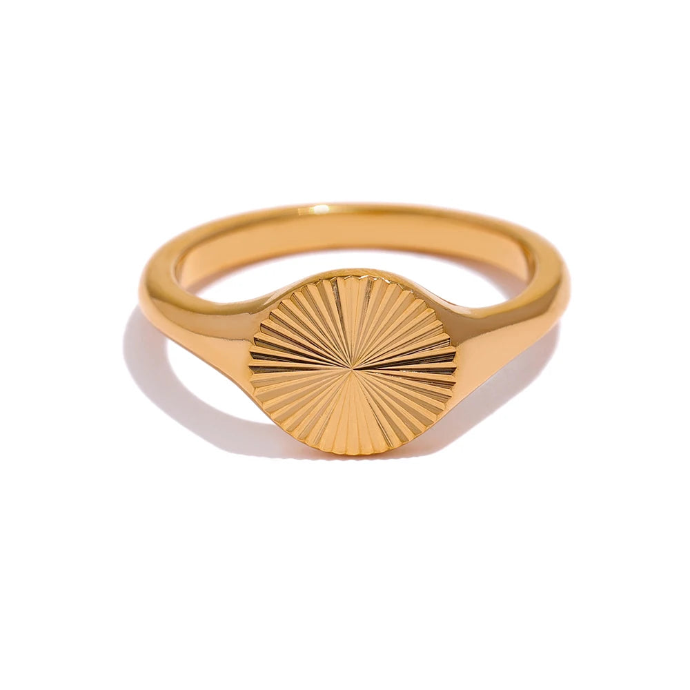 Yhpup-anel geométrico dourado de aço inoxidável para mulheres, textura metálica, anel de dedo da moda