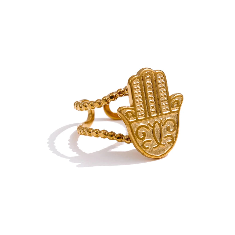 Yhpup-Anel de abertura de palma em aço inoxidável para mulheres, anel de metal em ouro 18 k