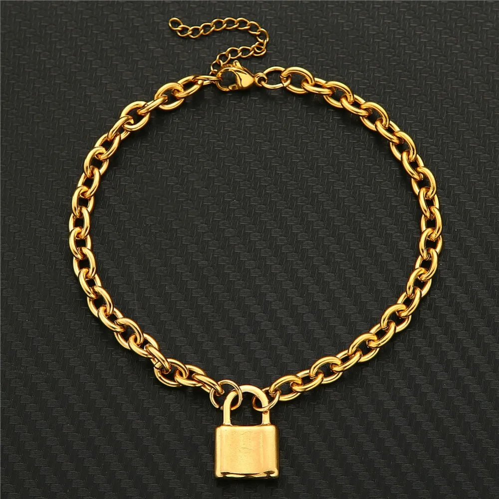 Tornozeleira Cadeado Banhada a Ouro 18k