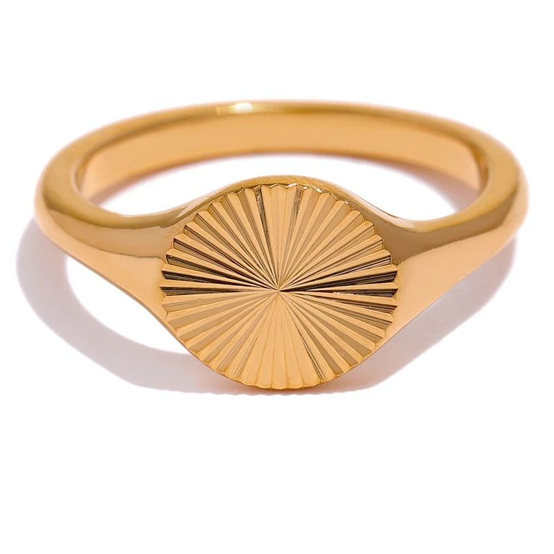 Yhpup-anel geométrico dourado de aço inoxidável para mulheres, textura metálica, anel de dedo da moda
