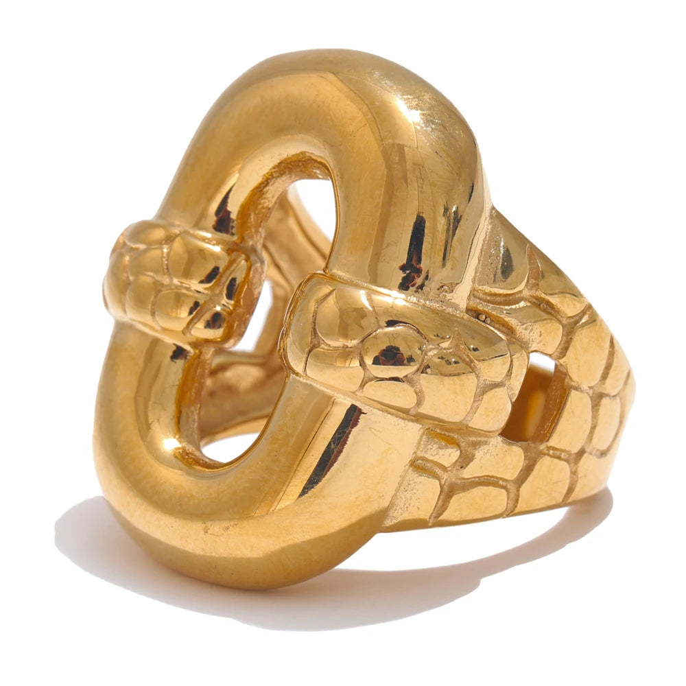 Yhpup-elegante aço inoxidável anel geométrico oco, textura robusta, à prova de ferrugem, declaração Finger Jewelry, Wide Cast Gift