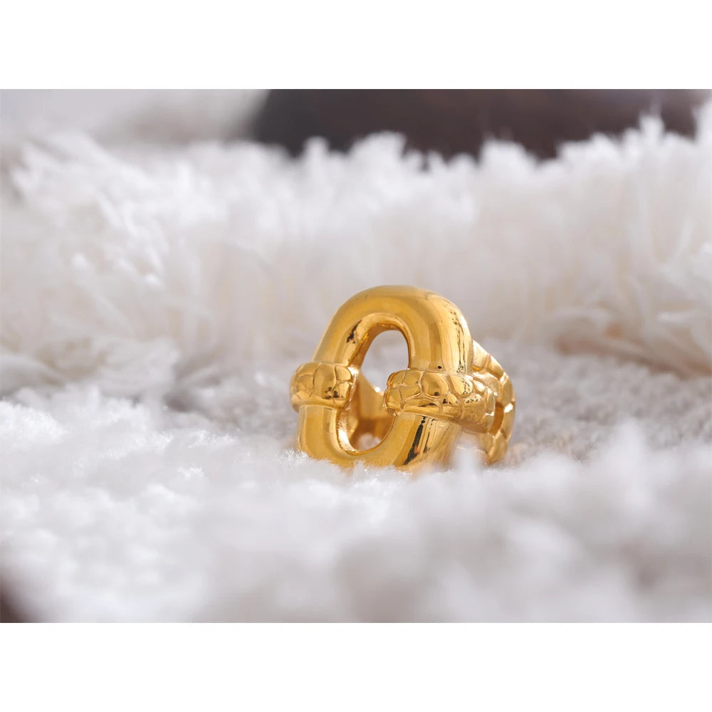 Yhpup-elegante aço inoxidável anel geométrico oco, textura robusta, à prova de ferrugem, declaração Finger Jewelry, Wide Cast Gift