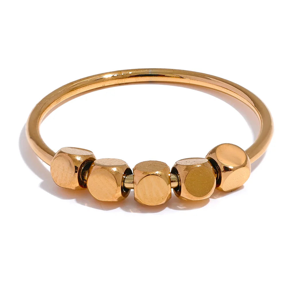 Yhpup anel de contas quadradas de aço inoxidável, moda feminina, metal fino, cor dourada e prateada, verão, à prova de ferrugem, joias de dedo