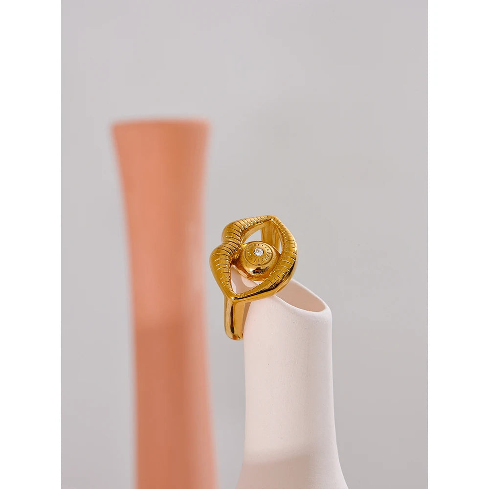 Anel Lábios com Zircônia Banhado a Ouro 18k