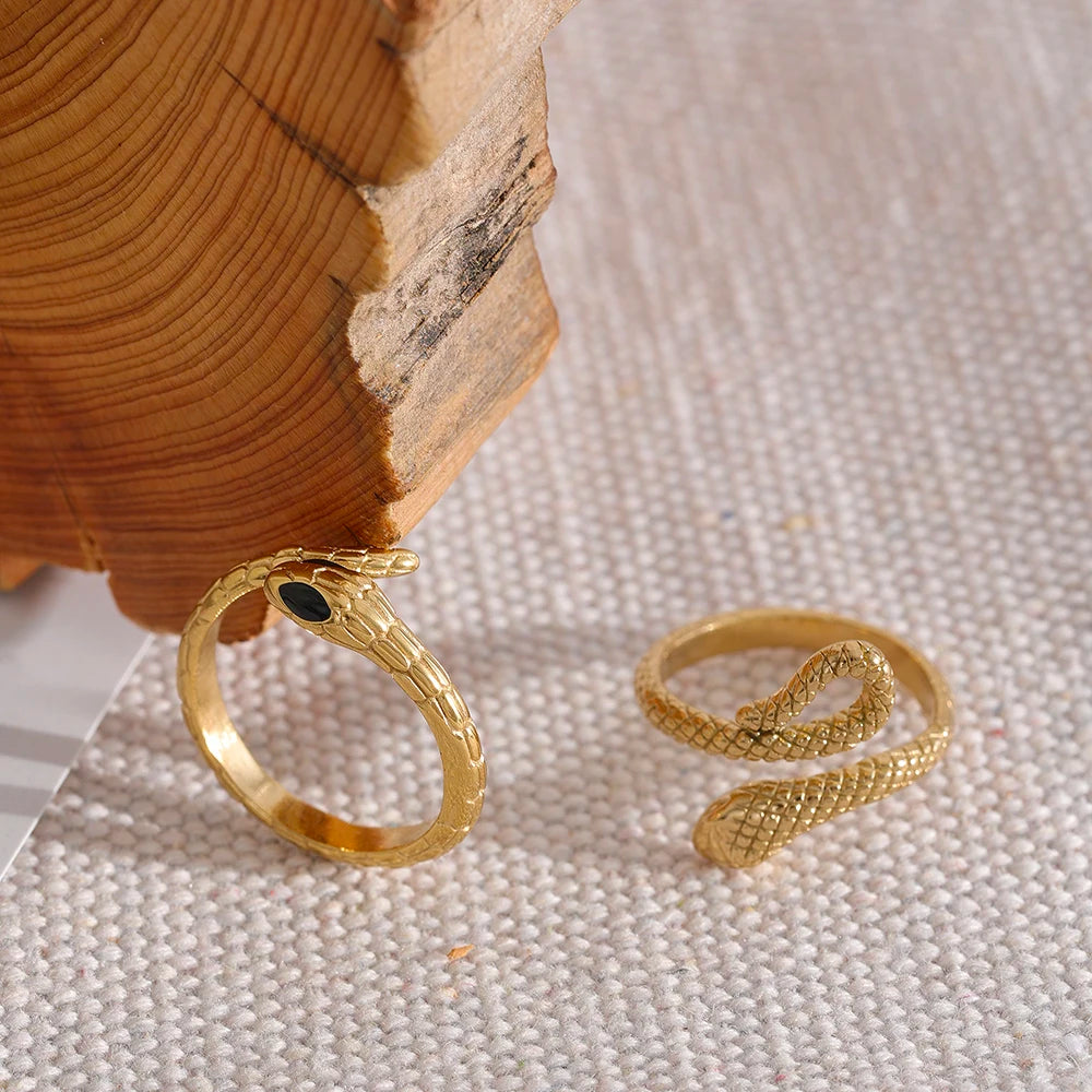 Yhpup anel de cobra com pingente de cor dourada, à prova d'água, textura de dedo, moda chique, joias de animais femininas