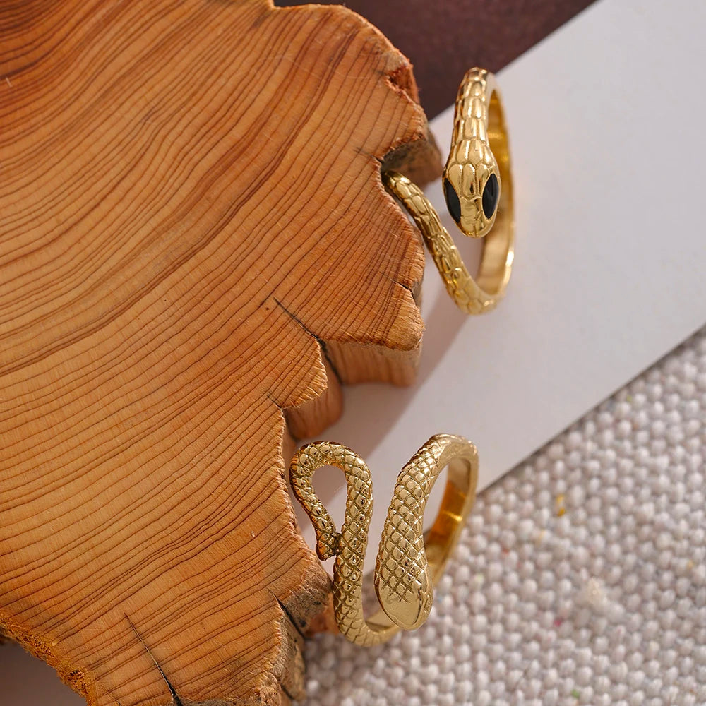 Yhpup anel de cobra com pingente de cor dourada, à prova d'água, textura de dedo, moda chique, joias de animais femininas