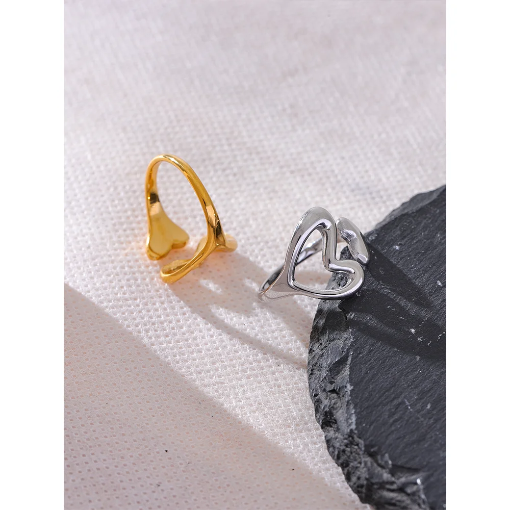 Yhpup-Anel oco do amor do coração do aço inoxidável, charme de metal banhado a PVD 18k, jóias da moda para mulheres, jóias minimalistas