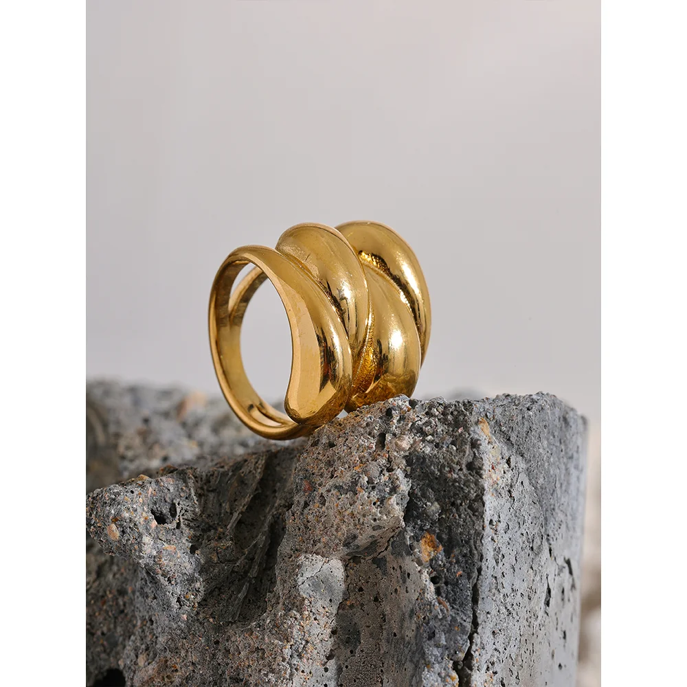Yhpup-Anel de Dedo Geométrico em Aço Inoxidável para Mulheres, Charme Largo de Metal, Gota de Água, Jóias Populares, Presente Personalizado, Novo, Moda