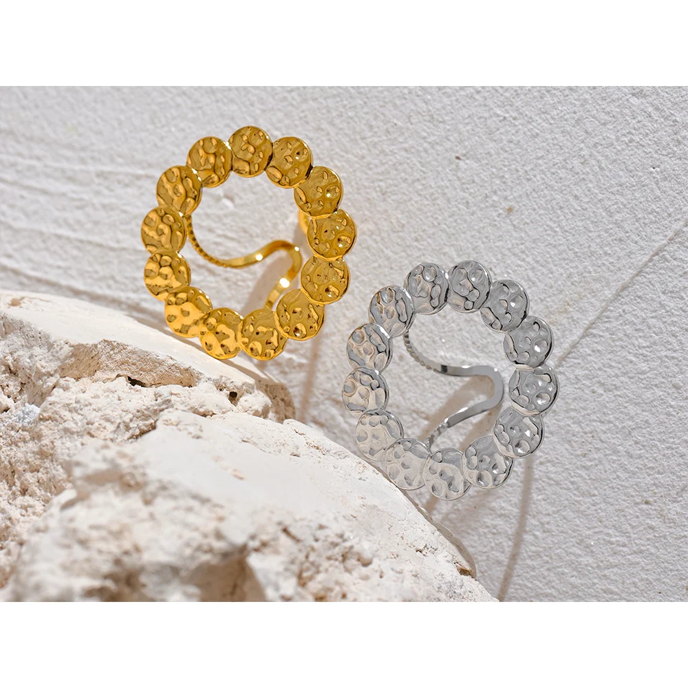 Yhpup aço inoxidável redondo oco grande aberto anel personalizado moda vintage metal hiperbólico na moda jóias bijoux anillo