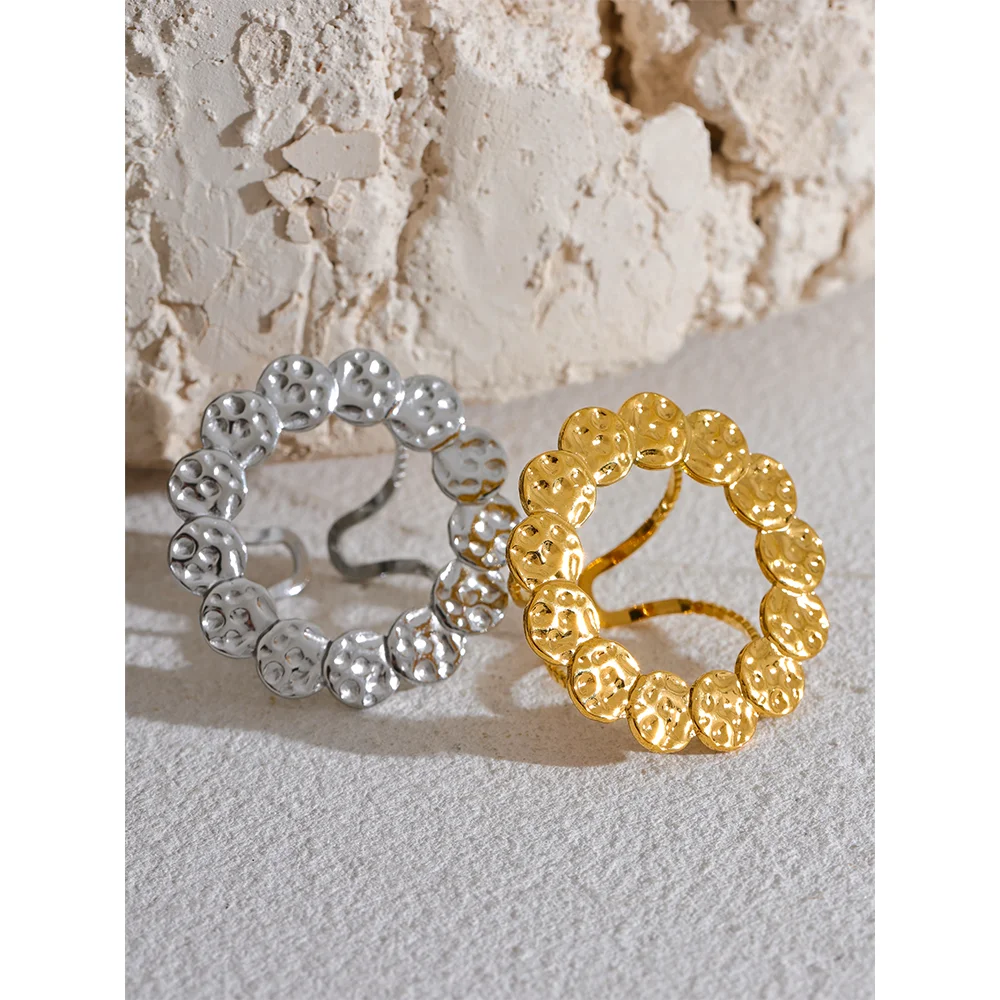 Yhpup aço inoxidável redondo oco grande aberto anel personalizado moda vintage metal hiperbólico na moda jóias bijoux anillo