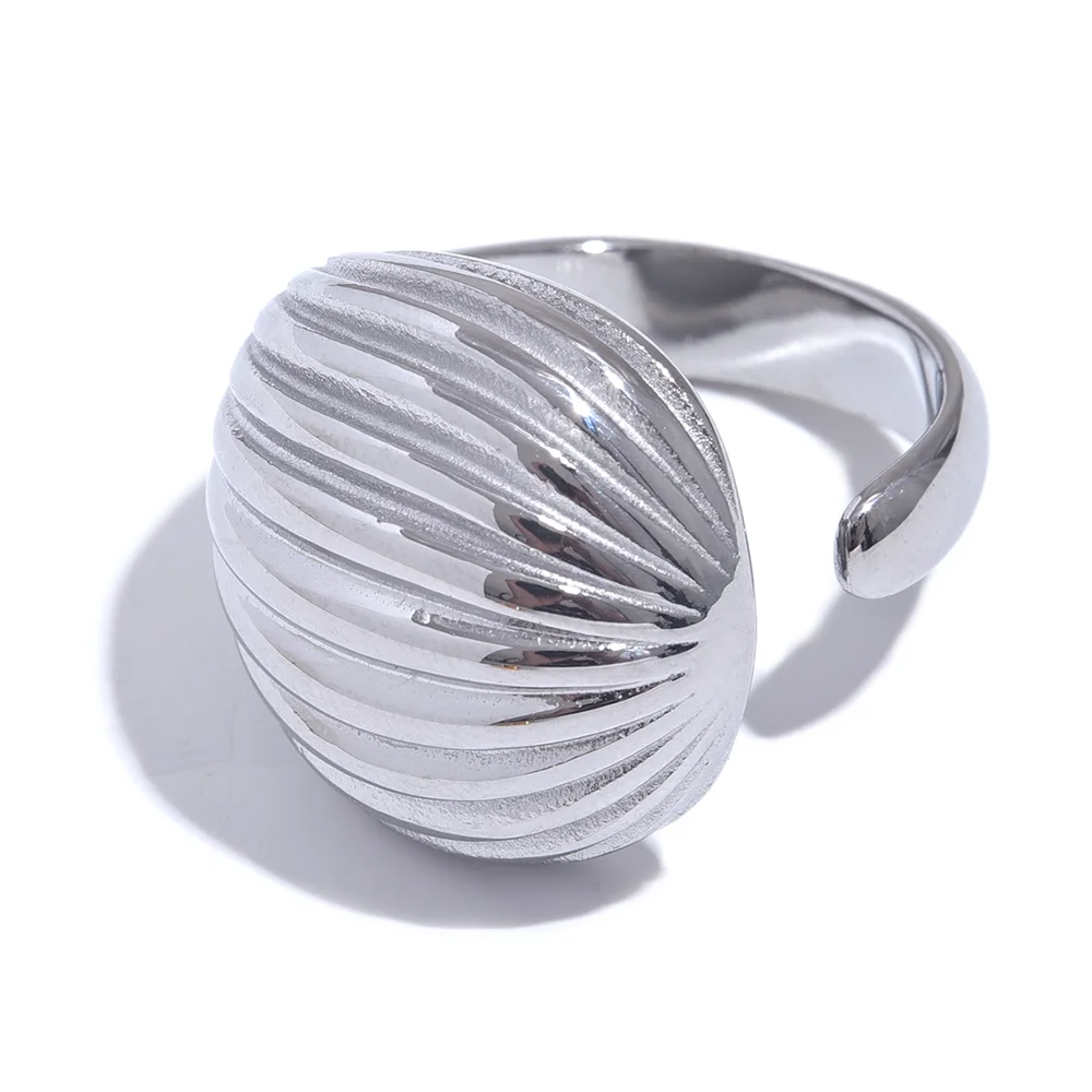 Yhpup 316l aço inoxidável listra geométrica moda anel aberto para mulheres textura de metal 18k banhado elegante jóias de alta qualidade