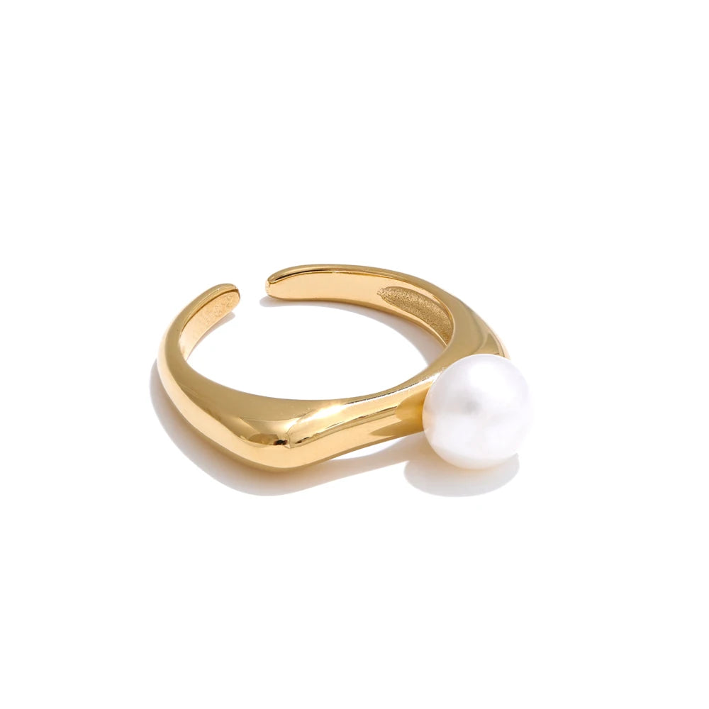 Anel Aberto de Pérola Natural Banhado a Ouro 18K