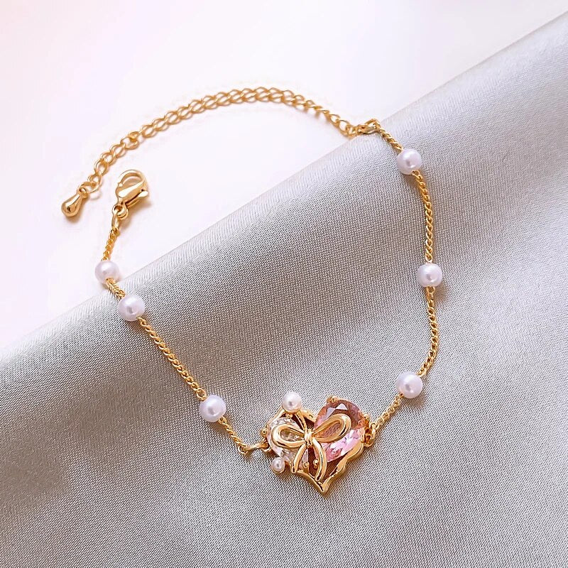 Pulseira Coração Floral com Zircônia e Pérolas