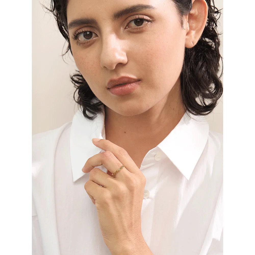 Yhpup minimalista aço inoxidável coração amor oco anel fino para mulheres cor dourada à prova dwaterproof água romântico moda diária jóias presente