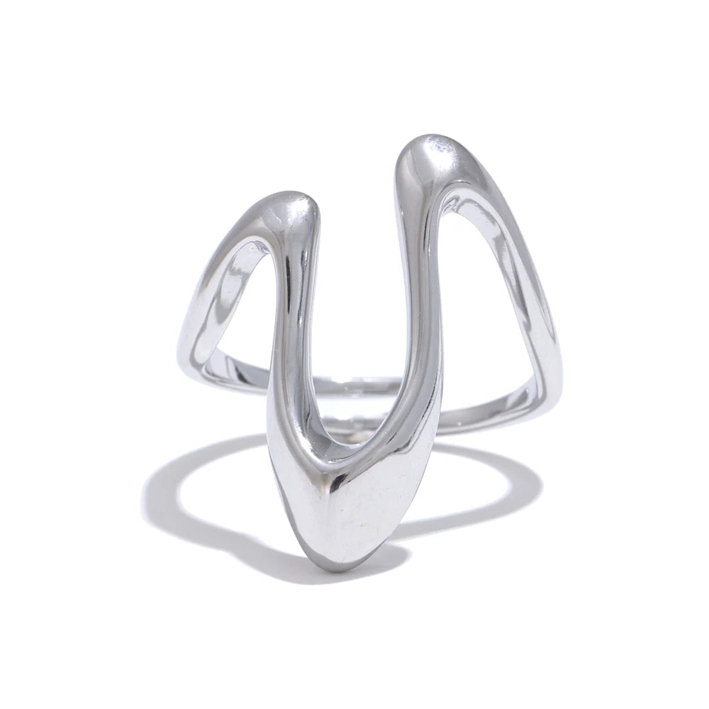 Yhpup-Anel Ajustável em Aço Inoxidável em U, Metal à Prova de Ferrugem, Real Banhado a Ouro, Moda Minimalista, Acessórios de Jóias