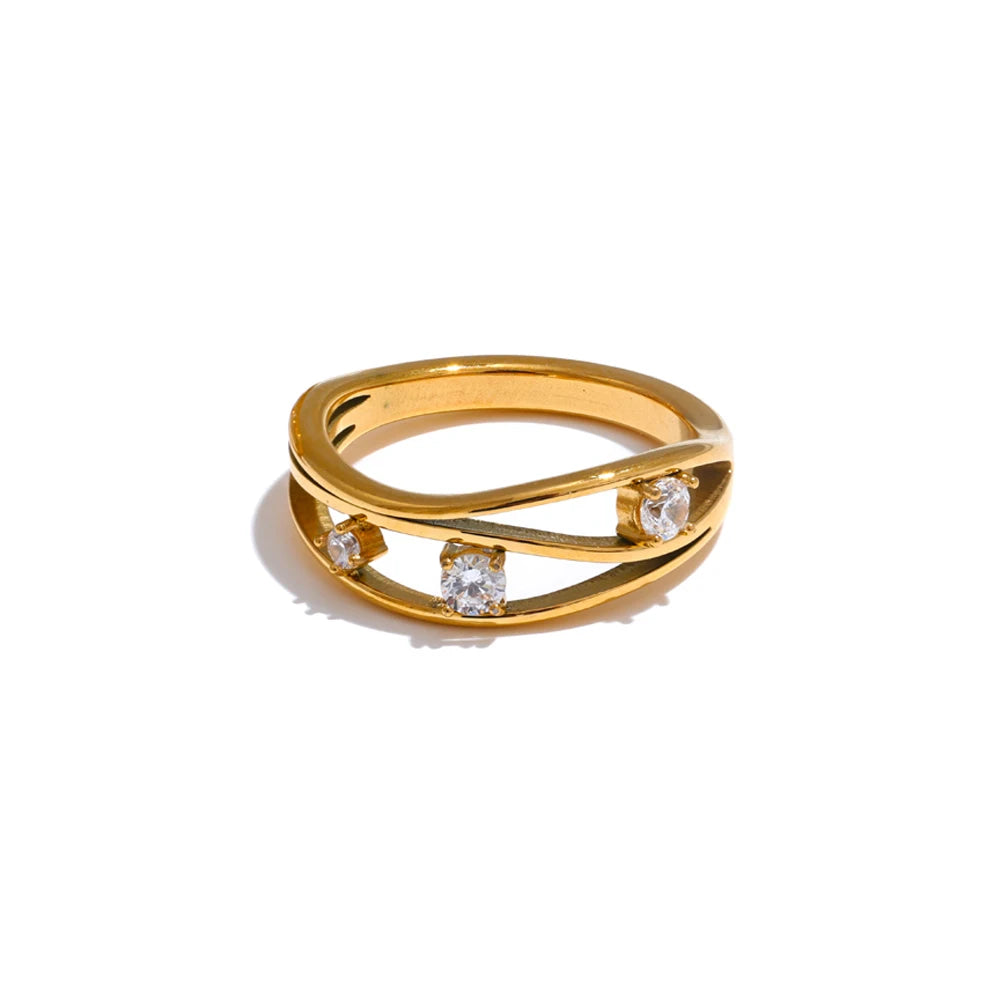 Yhpup 2 estilos de aço inoxidável fundido de metal oco incrustado zircônia cúbica anel fashion 18k banhado a ouro PVD joias de dedo da moda