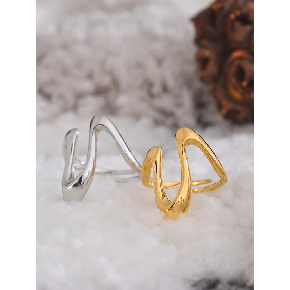 Yhpup-Anel Ajustável em Aço Inoxidável em U, Metal à Prova de Ferrugem, Real Banhado a Ouro, Moda Minimalista, Acessórios de Jóias