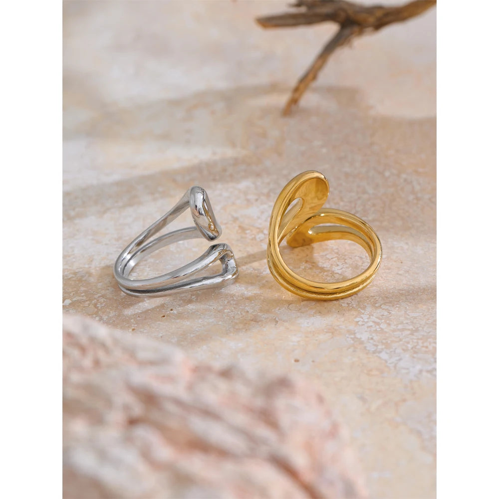 Yhpup-Anel ajustável banhado a ouro e platina para mulheres, elegante único, metal de aço inoxidável, presente de joias chique minimalista