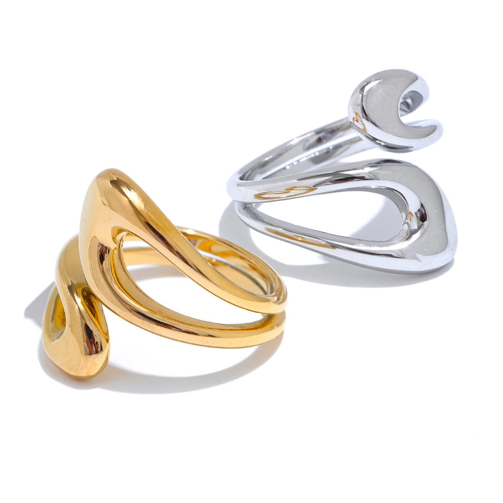 Yhpup-Anel ajustável banhado a ouro e platina para mulheres, elegante único, metal de aço inoxidável, presente de joias chique minimalista