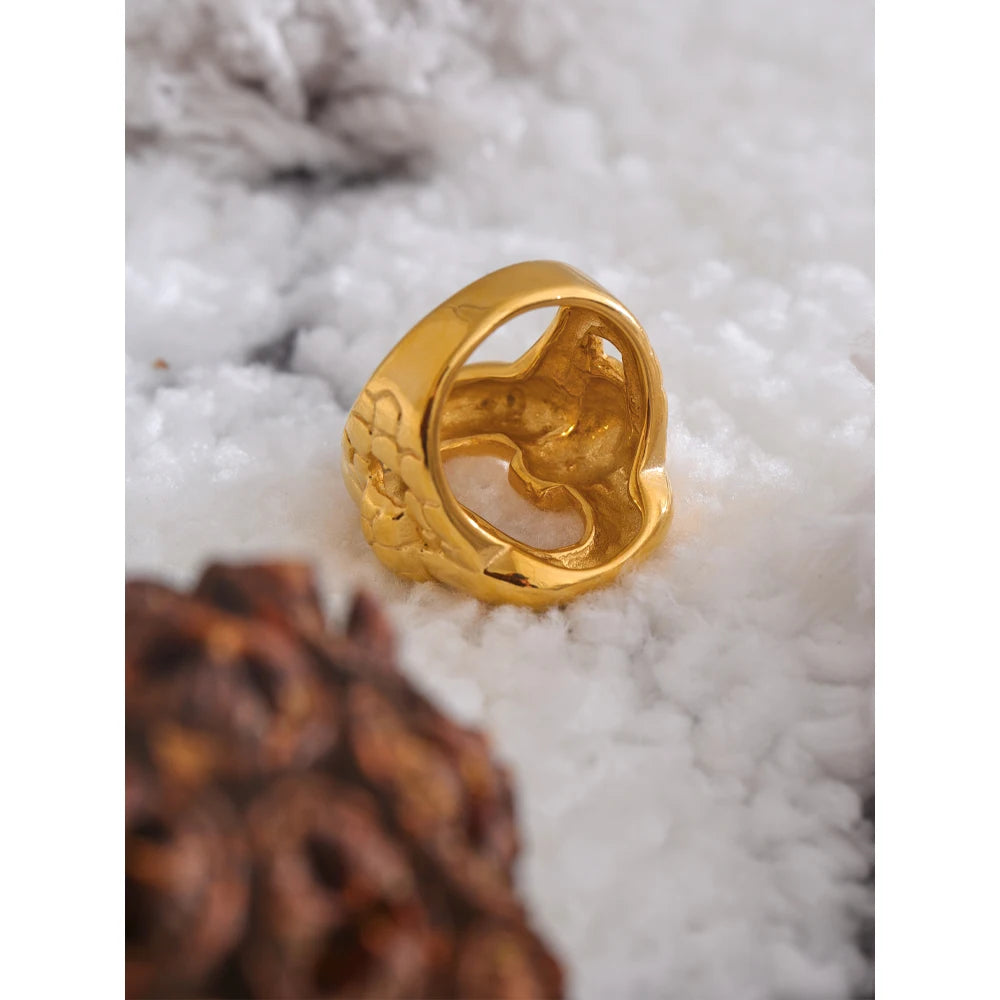 Yhpup-elegante aço inoxidável anel geométrico oco, textura robusta, à prova de ferrugem, declaração Finger Jewelry, Wide Cast Gift