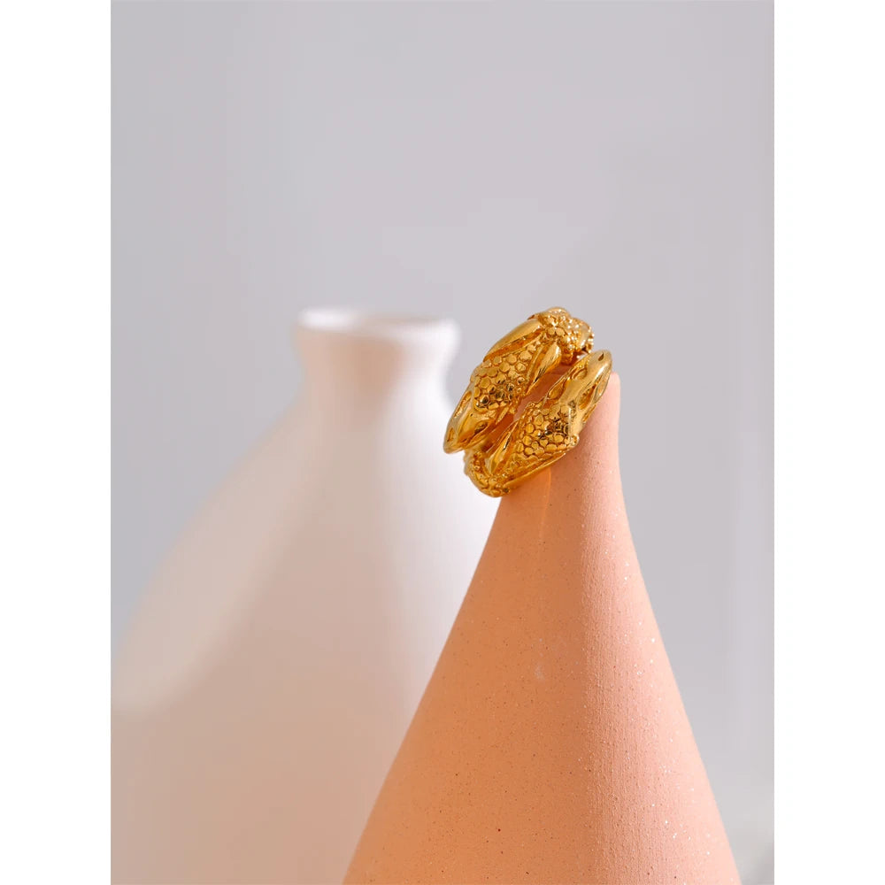 Yhpup 316L Aço Inoxidável Martelo de Metal Cobra Anel Torcido Textura Resistente à Água Declaração Geométrica 18k Cor de Ouro Jóias