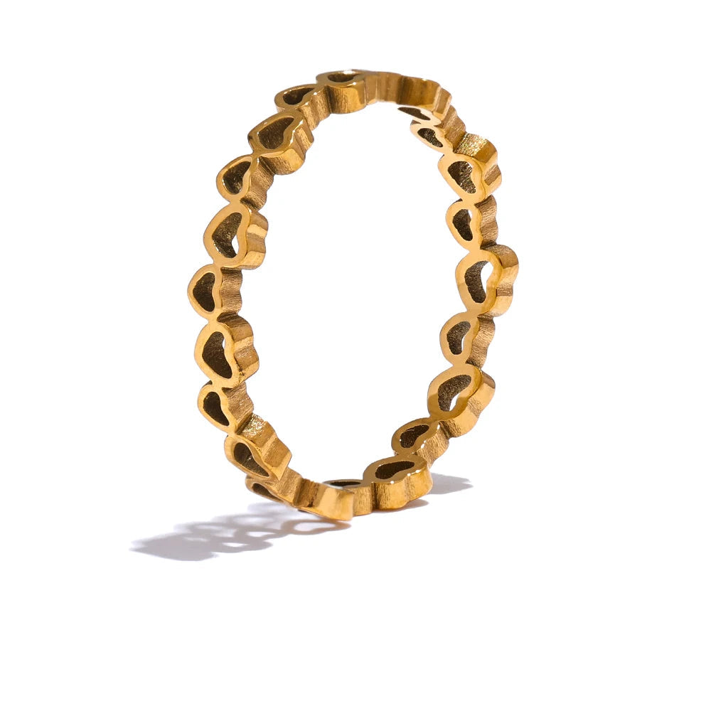 Yhpup minimalista aço inoxidável coração amor oco anel fino para mulheres cor dourada à prova dwaterproof água romântico moda diária jóias presente