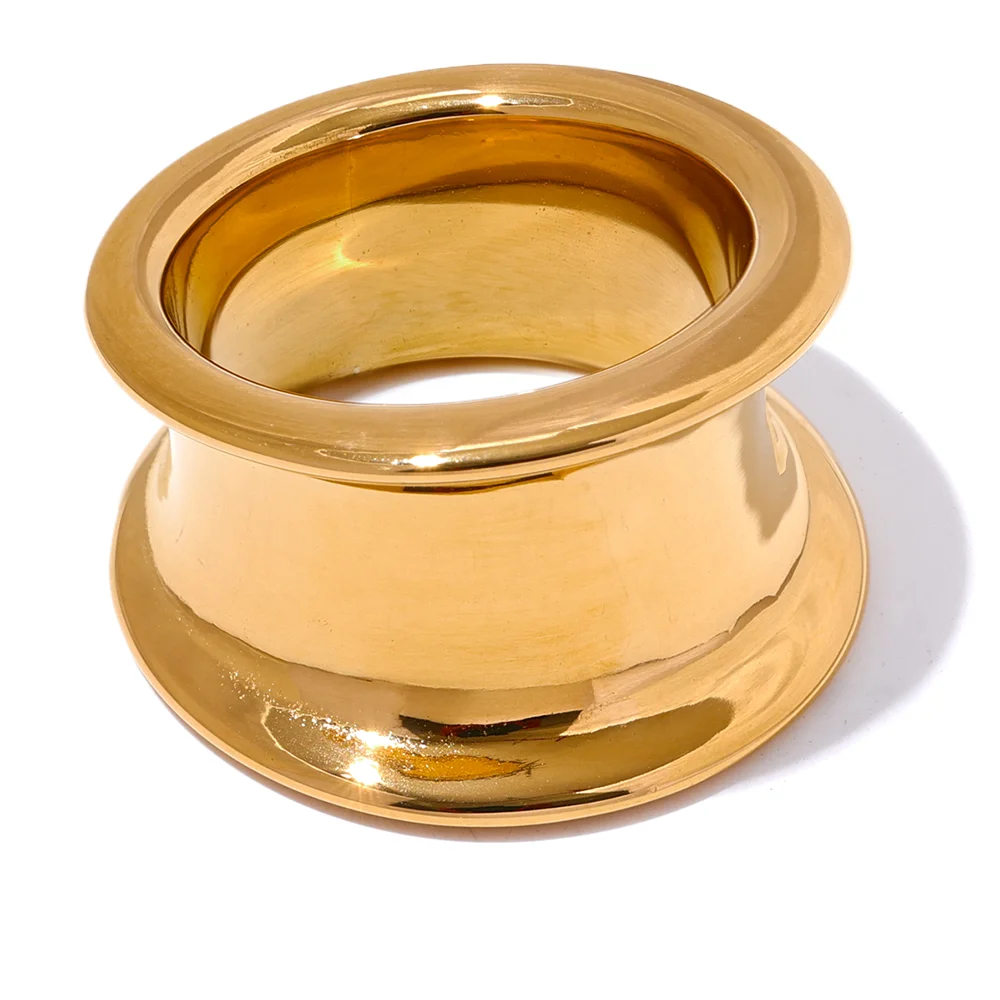 Yhpup-Unique Aço Inoxidável Redondo Anel Largo, Mancha Menos, Metal Elegante, Jóias Incomuns Individualistas, Presente Elegante, Alta Qualidade