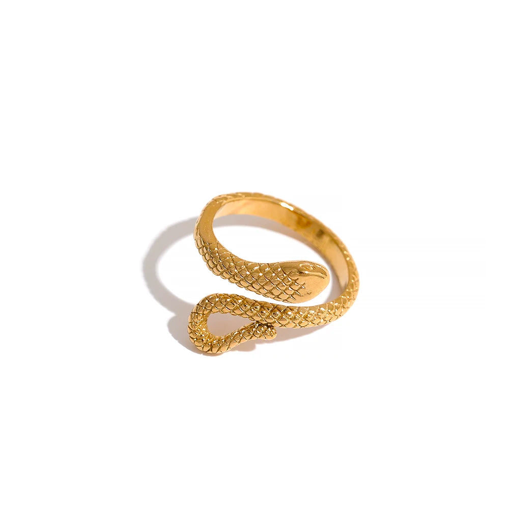 Yhpup anel de cobra com pingente de cor dourada, à prova d'água, textura de dedo, moda chique, joias de animais femininas