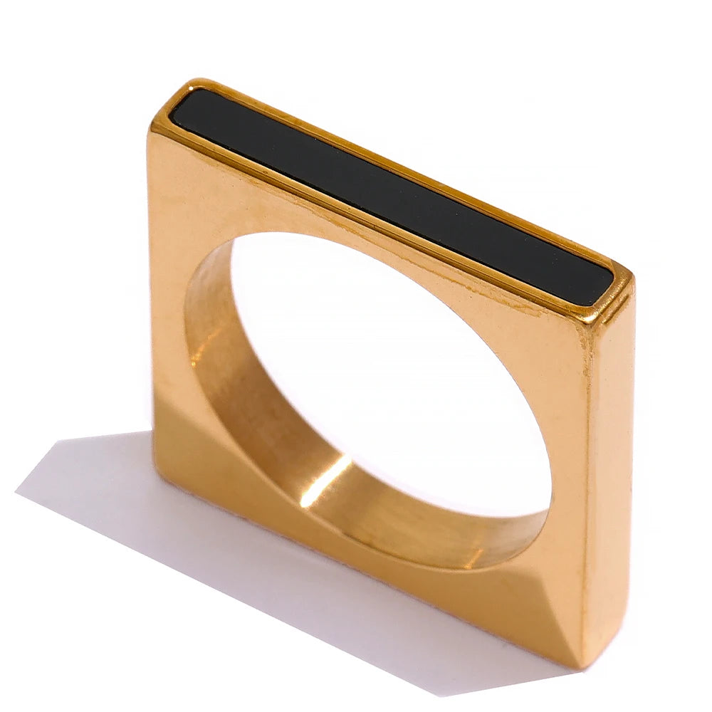 Yhpup minimalista geométrico quadrado anel de aço inoxidável acrílico moda simples temperamento occident anel para mulher jóias