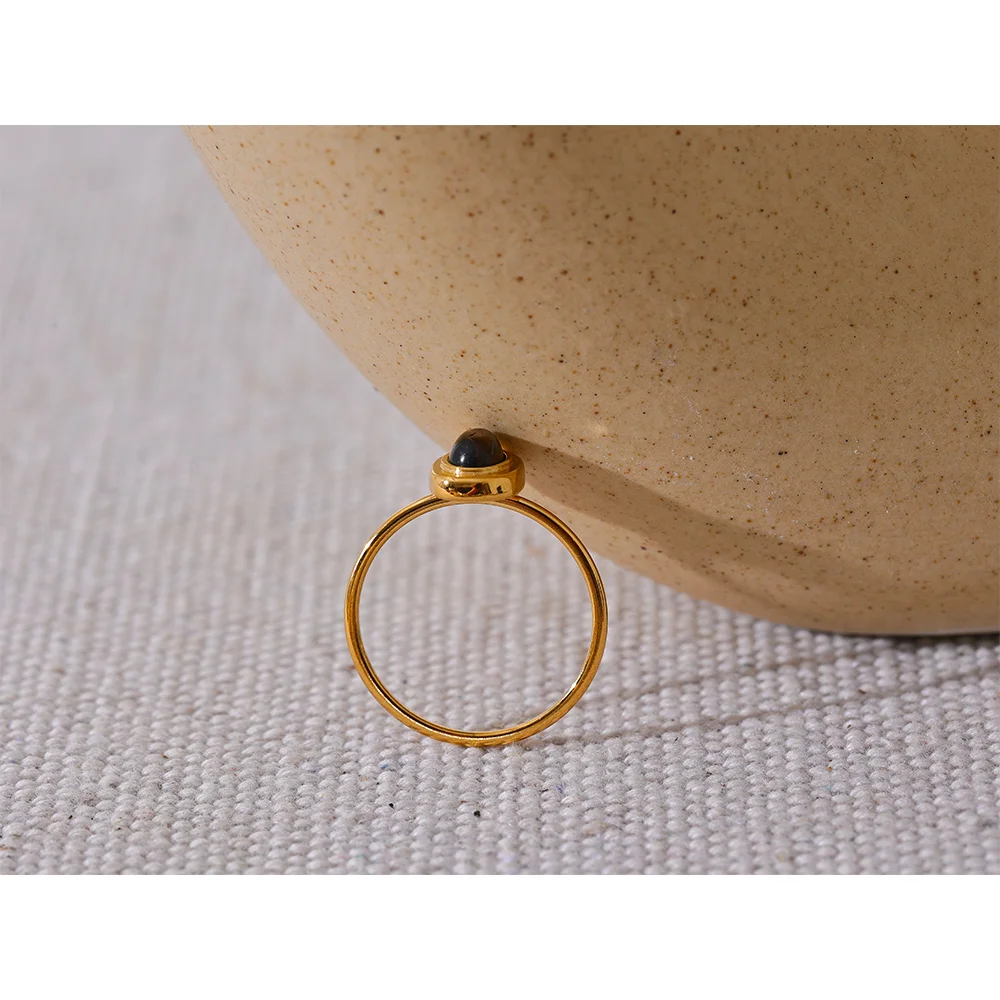 Yhpup-Anel Chique Oval Fino de Aço Inoxidável para Mulheres, Pedra Natural, Banhado a PVD 18K, Acessórios de Jóias Impermeáveis, Presente, 2024