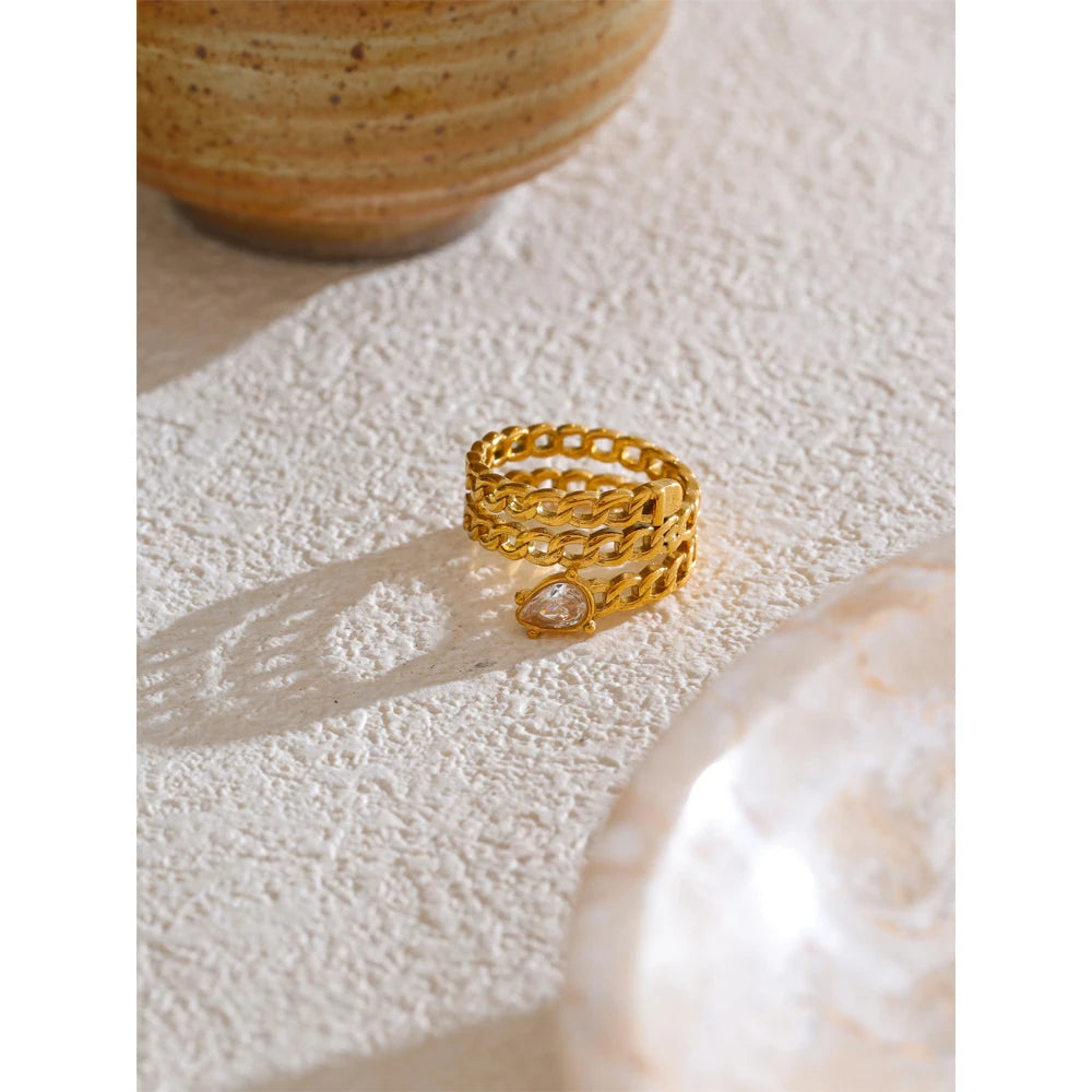Anel de Aço Inoxidável Banhado a Ouro 18K - Design Cobra