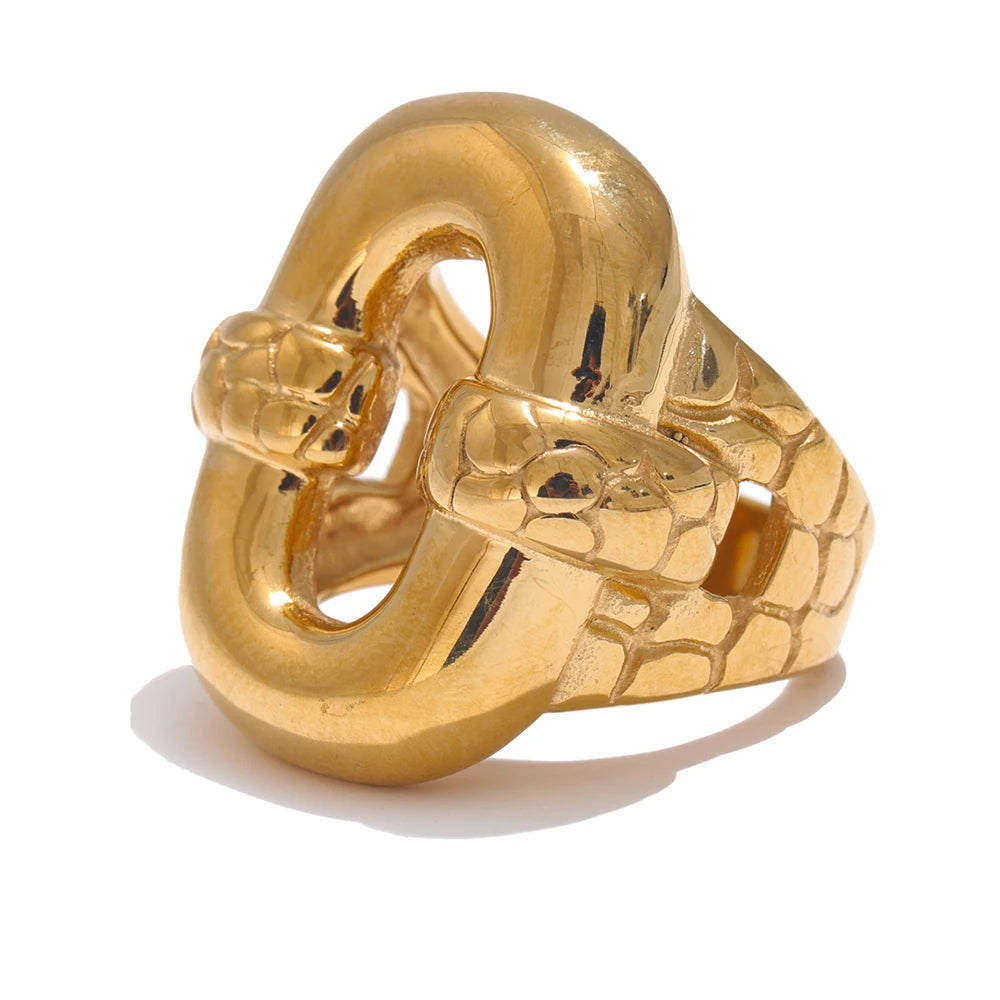 Yhpup-elegante aço inoxidável anel geométrico oco, textura robusta, à prova de ferrugem, declaração Finger Jewelry, Wide Cast Gift