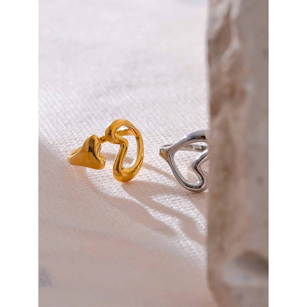 Yhpup-Anel oco do amor do coração do aço inoxidável, charme de metal banhado a PVD 18k, jóias da moda para mulheres, jóias minimalistas