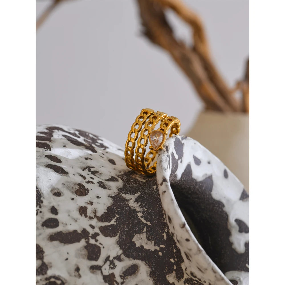 Anel de Aço Inoxidável Banhado a Ouro 18K - Design Cobra