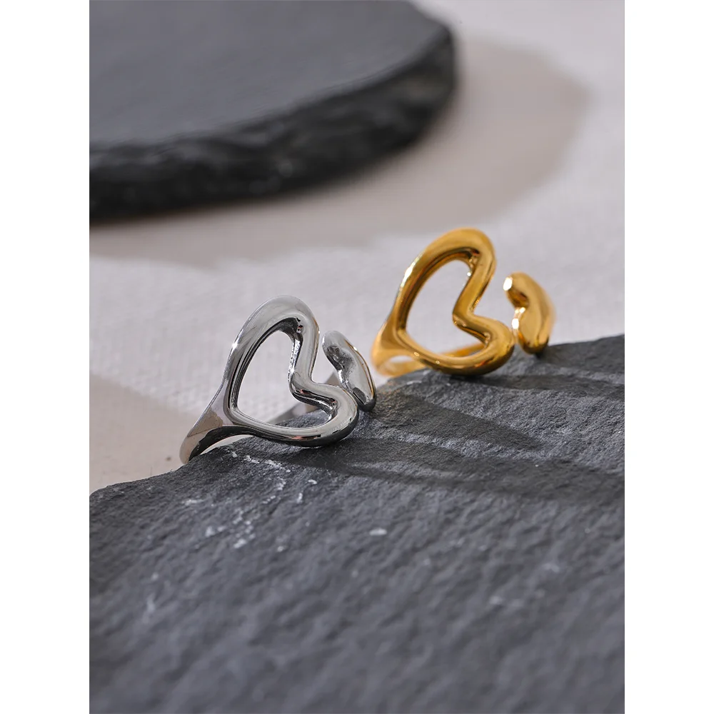 Yhpup-Anel oco do amor do coração do aço inoxidável, charme de metal banhado a PVD 18k, jóias da moda para mulheres, jóias minimalistas