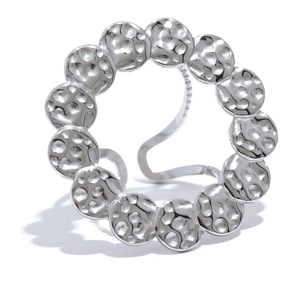 Yhpup aço inoxidável redondo oco grande aberto anel personalizado moda vintage metal hiperbólico na moda jóias bijoux anillo