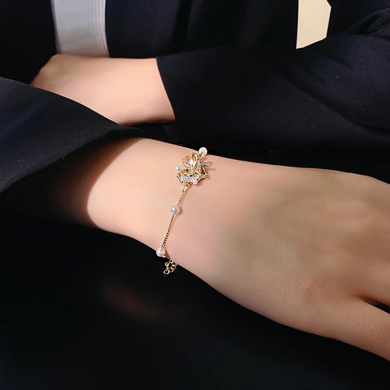Pulseira Coração Floral com Zircônia e Pérolas