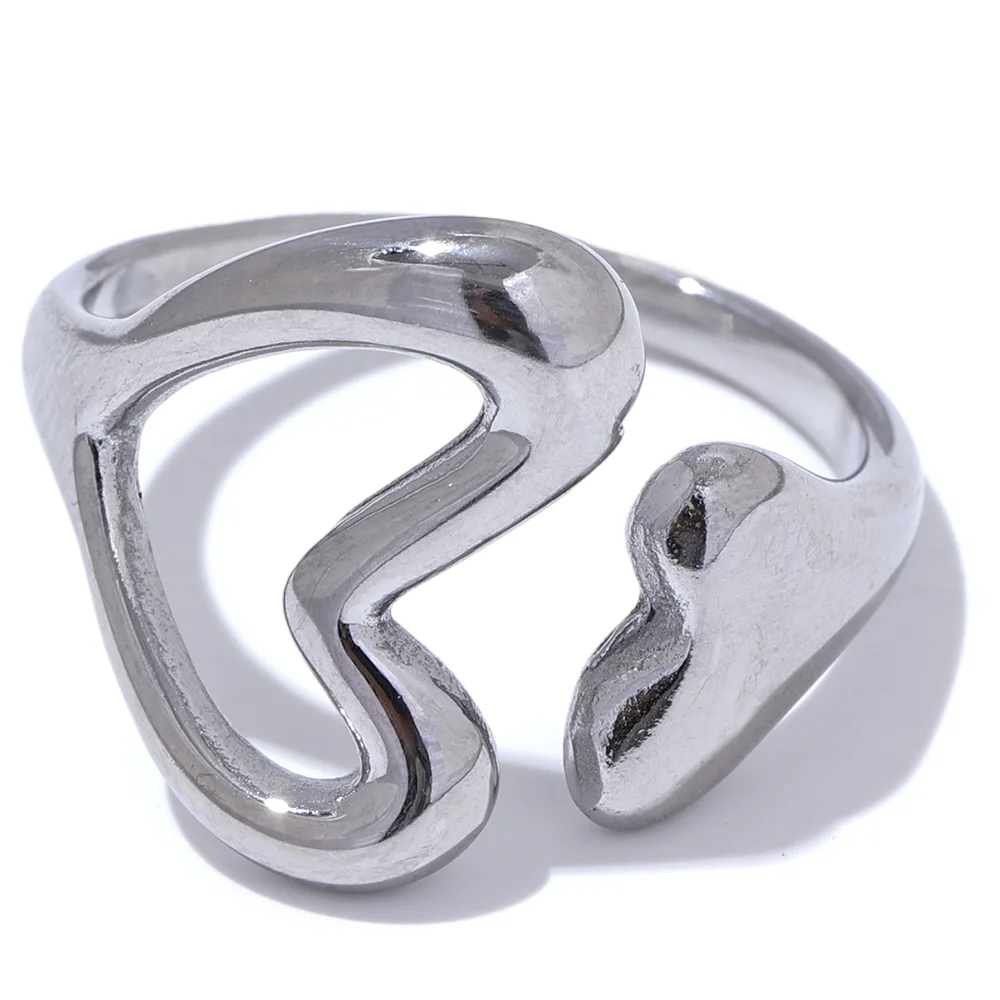 Yhpup-Anel oco do amor do coração do aço inoxidável, charme de metal banhado a PVD 18k, jóias da moda para mulheres, jóias minimalistas