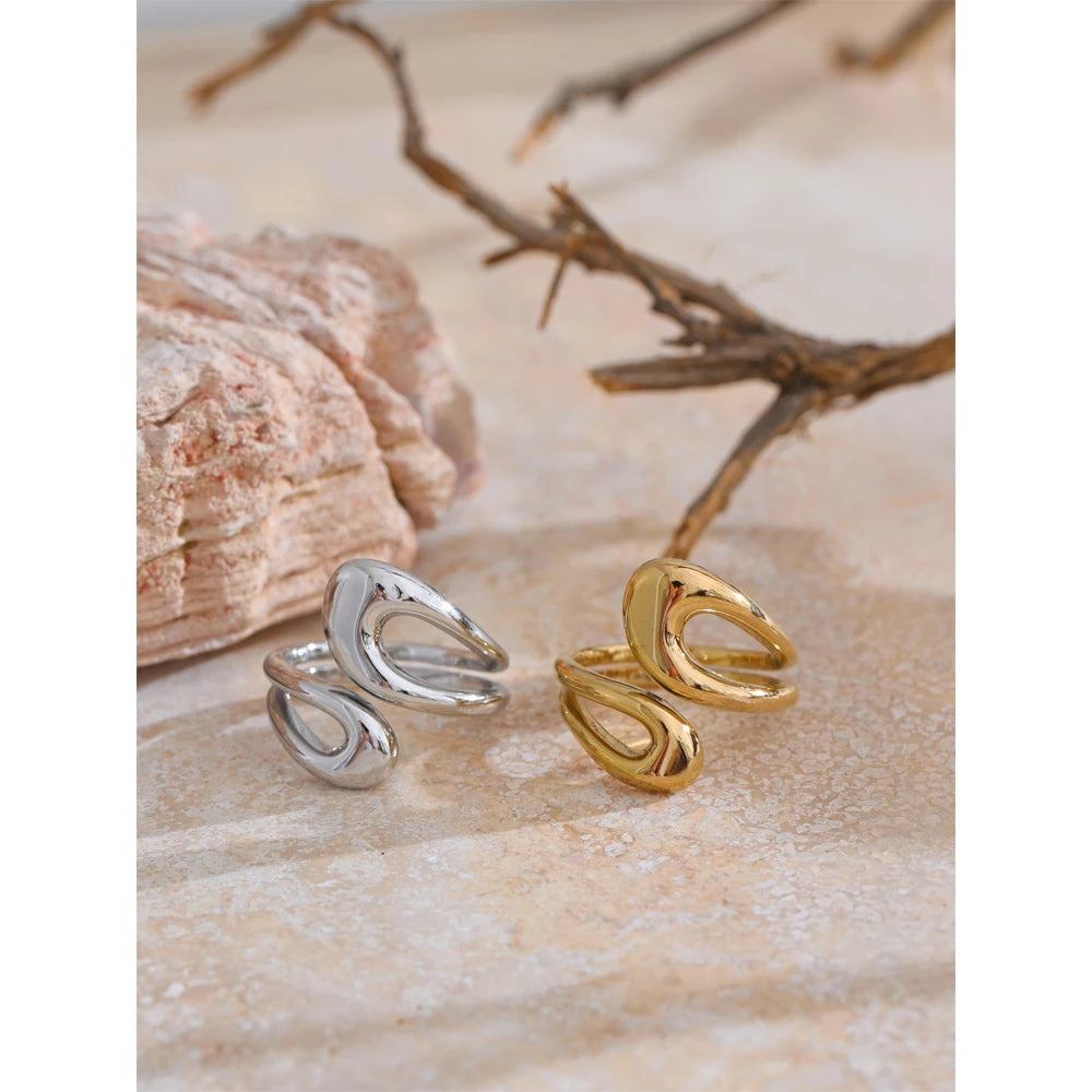 Yhpup-Anel ajustável banhado a ouro e platina para mulheres, elegante único, metal de aço inoxidável, presente de joias chique minimalista