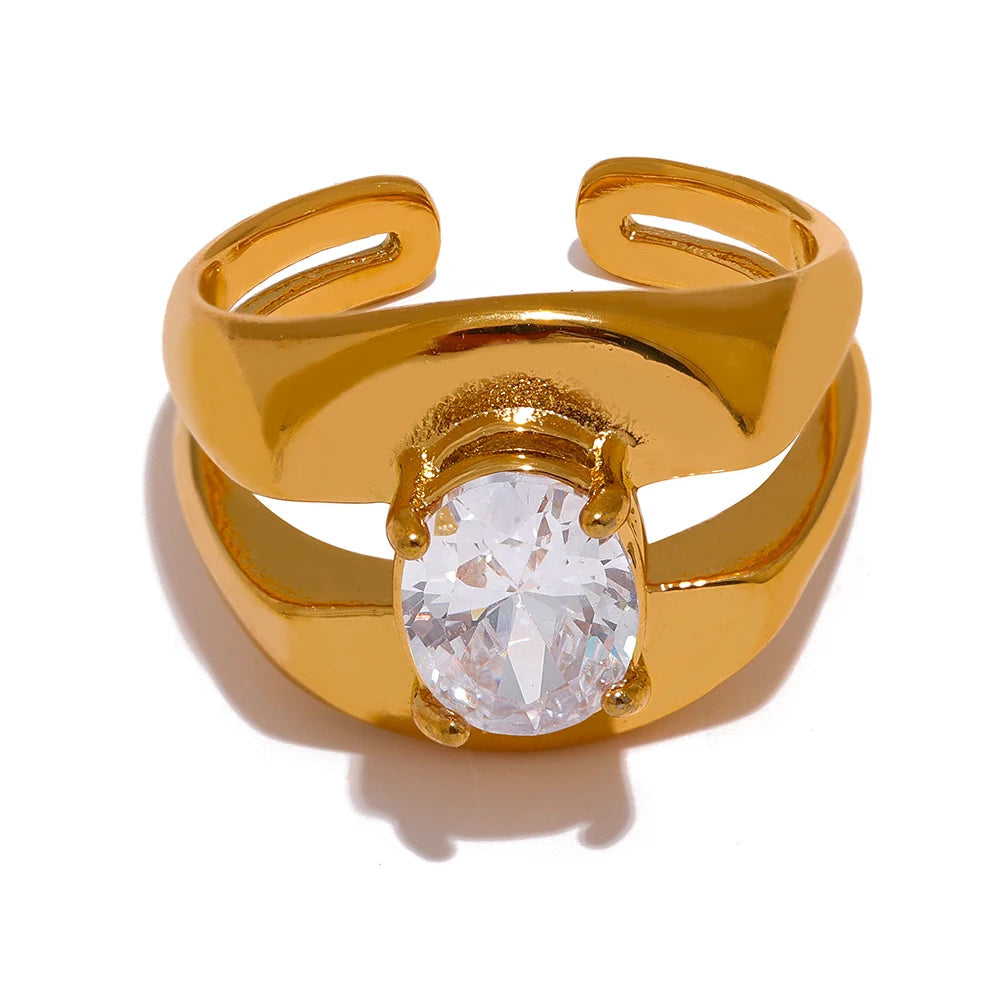 Yhpup delicado bling zircônia cúbica aço inoxidável ampla geométrica moda anel textura pvd banhado à prova dwaterproof água jóias presente