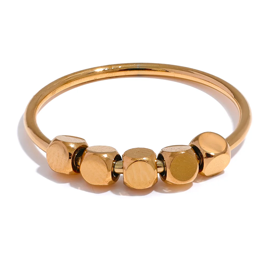 Yhpup anel de contas quadradas de aço inoxidável, moda feminina, metal fino, cor dourada e prateada, verão, à prova de ferrugem, joias de dedo