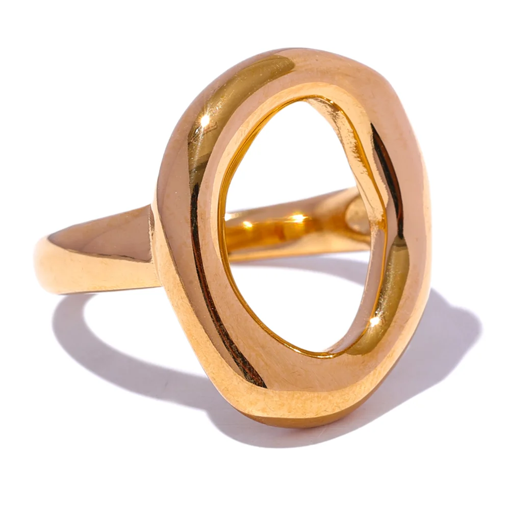 Yhpup criativo aço inoxidável geométrico oco dourado minimalista anel moda à prova dwaterproof água incomum na moda texturizada jóias