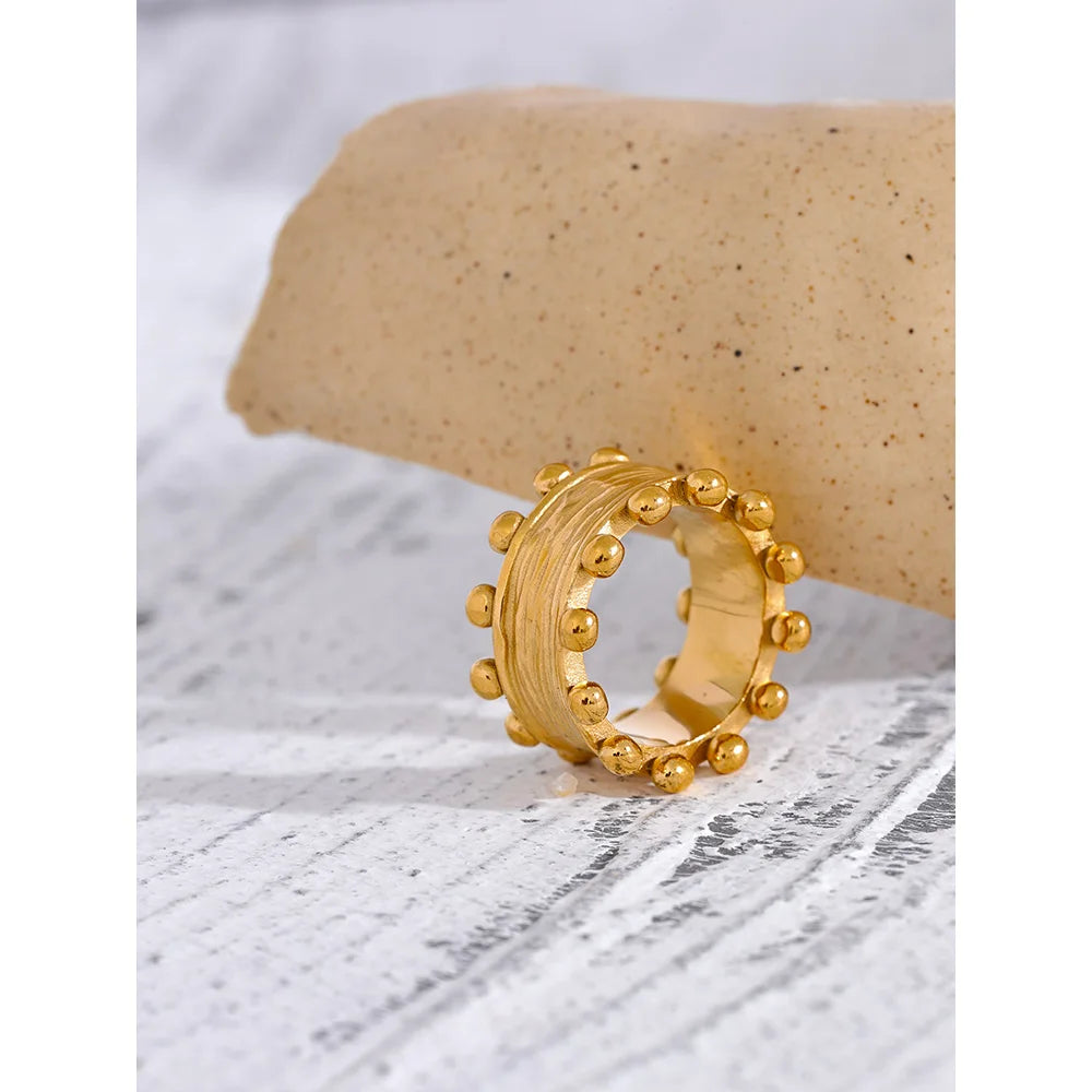 Yhpup 316l aço inoxidável moda anel largo feminino textura de declaração cor ouro 18k pvd banhado à prova dwaterproof água frança dedo jóias