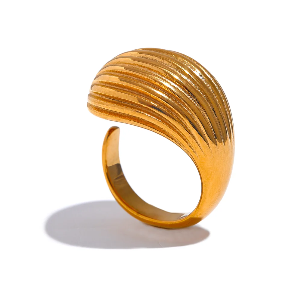 Yhpup 316l aço inoxidável listra geométrica moda anel aberto para mulheres textura de metal 18k banhado elegante jóias de alta qualidade