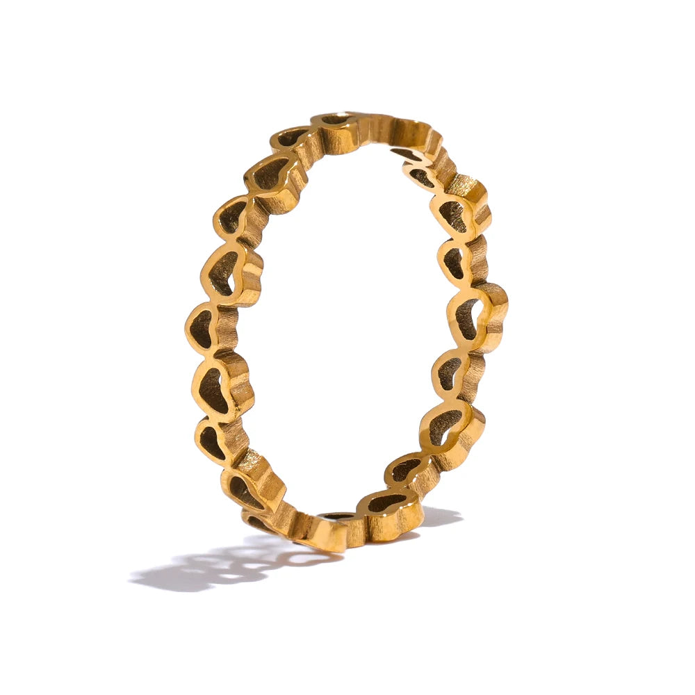 Yhpup minimalista aço inoxidável coração amor oco anel fino para mulheres cor dourada à prova dwaterproof água romântico moda diária jóias presente