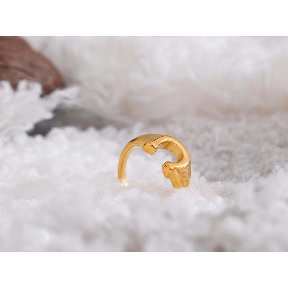 Yhpup-Aço Inoxidável Metal U Forma Anel, Símbolos de Sorte Únicos, Textura Banhada a PVD 18K, Jóias Impermeáveis, Presente Atacado