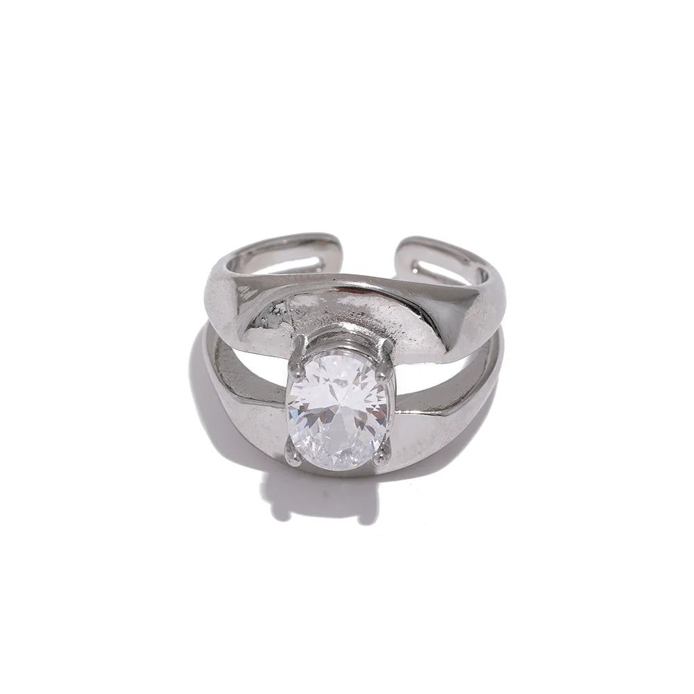 Yhpup delicado bling zircônia cúbica aço inoxidável ampla geométrica moda anel textura pvd banhado à prova dwaterproof água jóias presente