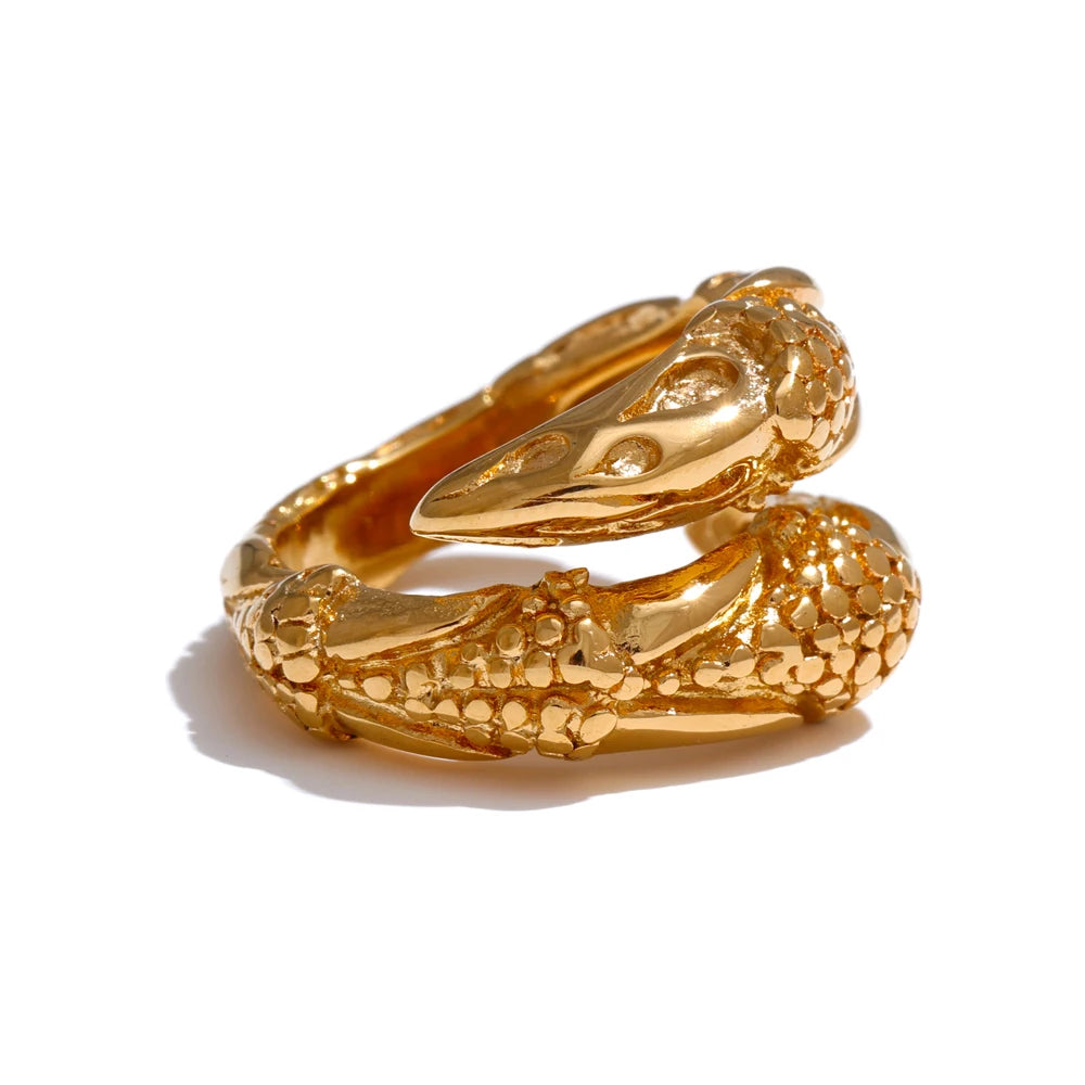 Yhpup 316L Aço Inoxidável Martelo de Metal Cobra Anel Torcido Textura Resistente à Água Declaração Geométrica 18k Cor de Ouro Jóias
