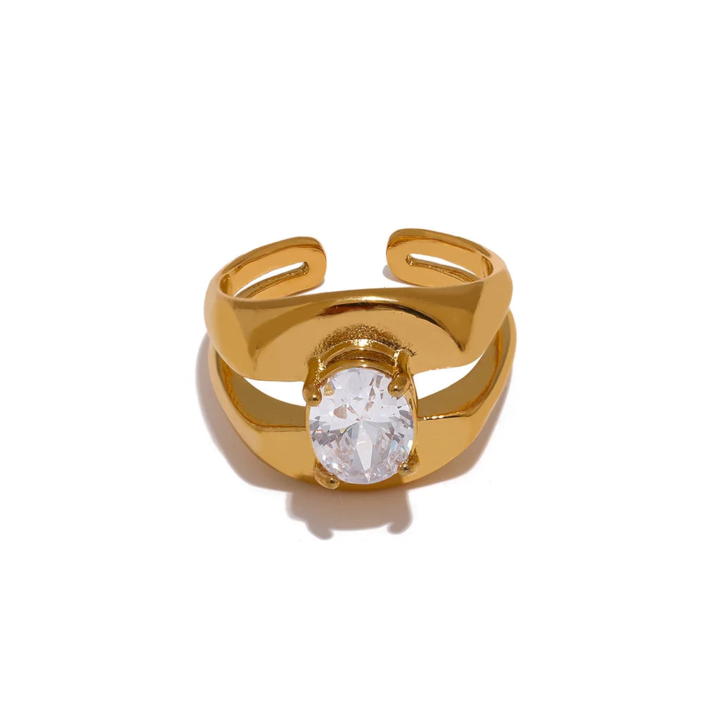 Yhpup delicado bling zircônia cúbica aço inoxidável ampla geométrica moda anel textura pvd banhado à prova dwaterproof água jóias presente